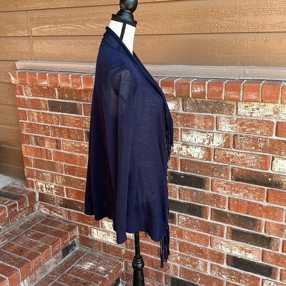 Rebecca Taylor Wool Drape Navy Blue Open Front Fringe Cardigan Sweater Medium - Picture 4 of 7